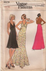 8578 VOG 73 EMPIRE HALTER BRA DRESS KNEE- FLOOR PATTERN 12 34
